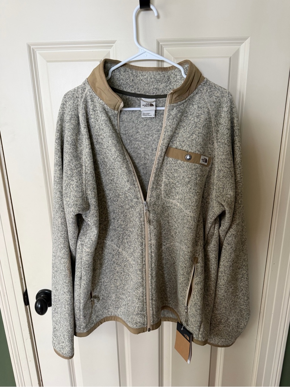 The North Face Heather Gray Fleece Jacket with Tan Trim